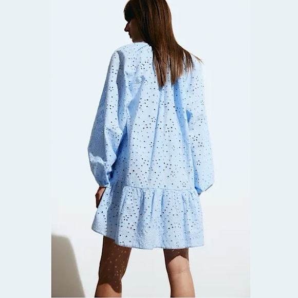 NWT H&M Powder Light Blue Tunic Dress w/ Eyelet Embroidery SOLD OUT ONLINE - Picture 14 of 16